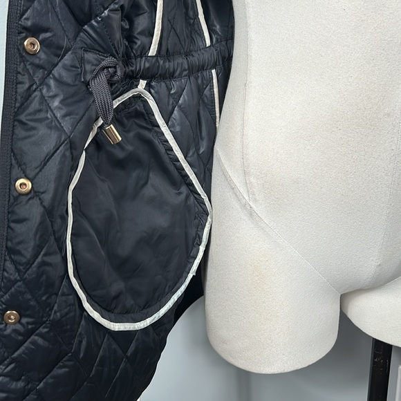 Massimo Dutti Quilted Dark Navy Midi Length Hooded Jacket Coat size small - Picture 10 of 16